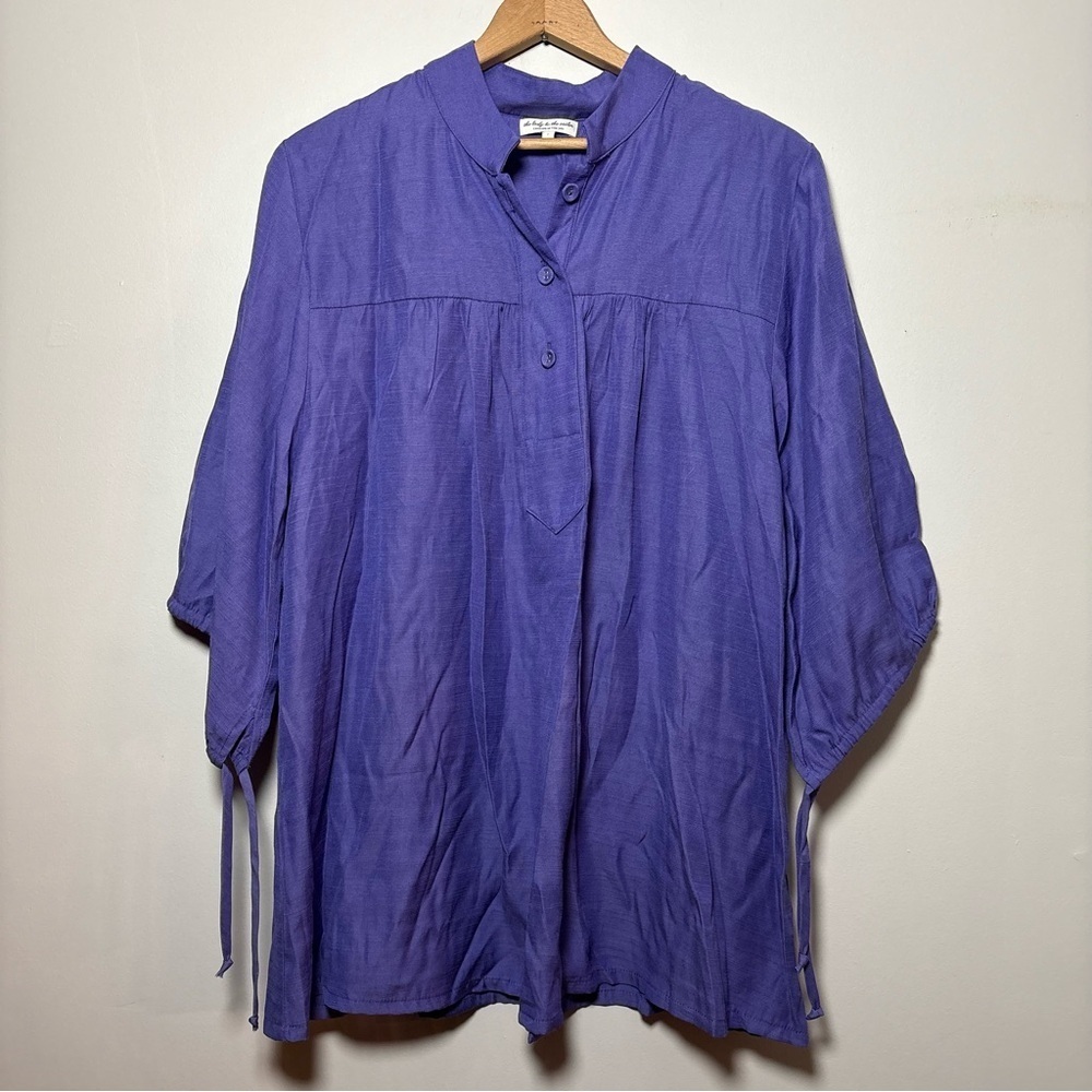 THE LADY & THE SAILOR BILLOW SLEEVE MINI DRESS Purple Rayon Silk Cotton Sz XS/S